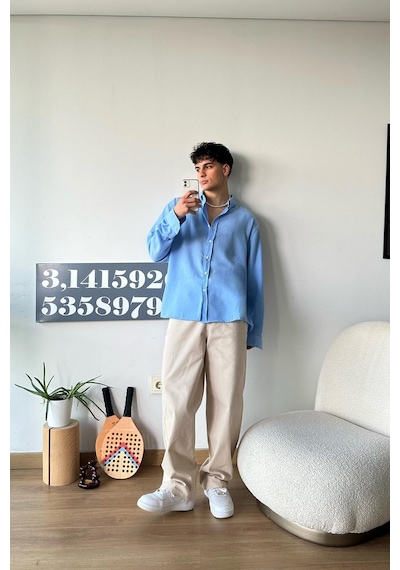 Chill Cozy Relax Fit Mavi Gömlek-açık Mavi Açık Mavi