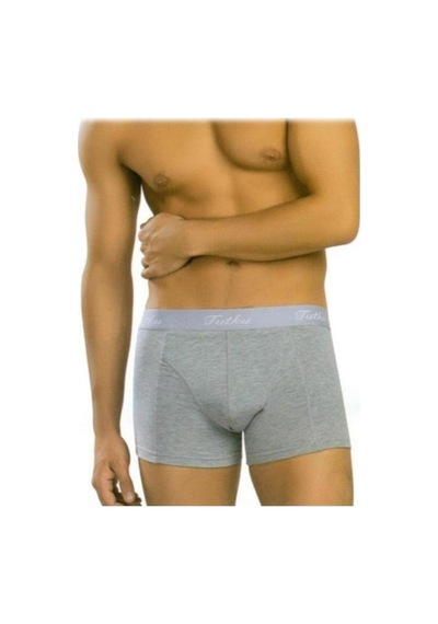 Erkek Likralı Pamuklu Elastan Boxer Tekli Gri