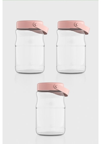 Renga Macro 1700 Ml Pembe Kapaklı 3'lü Cam Kavanoz Seti 131074 Pembe