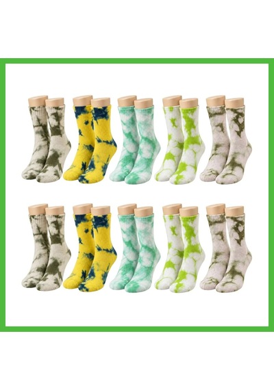 Vaveni Unisex Batik Desenli Çorap 10'lu Set Pamuklu Renkli Uzun Soket Dikişsiz Nefes Alan Günlük Spor Çorabı Arz Çok  Renkli