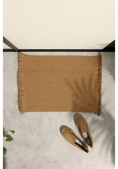 Ocean Home Textile Saçaklı Jüt Halat Çok Amaçlı Dekoratif İç Dış Kapı Önü Paspası 74 x 50 CM Kahverengi