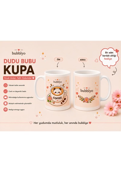 Dudu Bubu Figür Desenli Kupa Bardak Açık Beyaz