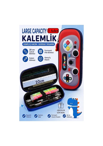 Oyun Konsolu Kabartmalı Bölmeli Kalemlik 1 Adet P-5953 Erkek Çocuk Okul Kalem Kutusu 3 Boyutlu Joystick Hediyelik Kırmızı