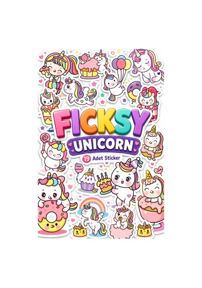 Sevimli Kawaii Unicorn At Ve Kedi Doğum Günü Temalı Sticker Seti - 19 Adet Etiket Çıkartma Diğer