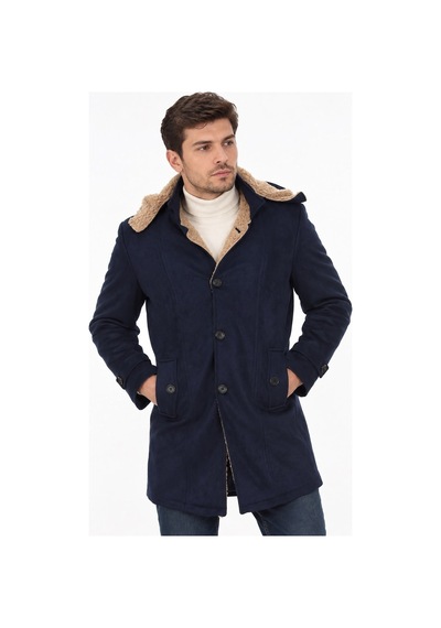 Plt9399 Dewberry Süet Görünümlü Erkek Palto-düz Lacivert