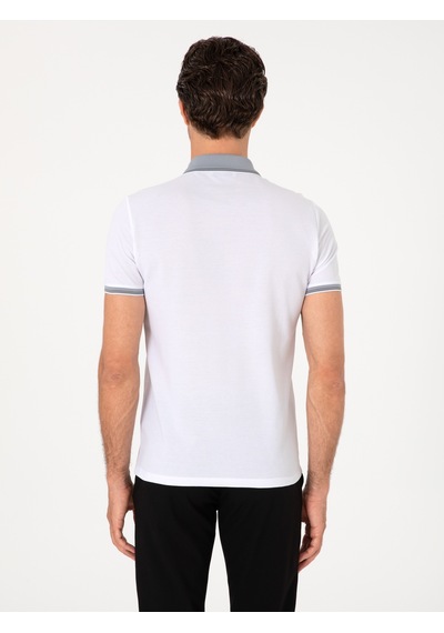 Beyaz Slim Fit %100 Pamuk Fermuarlı Polo Yaka T-shirt
