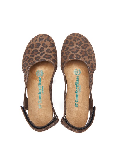 Comfortfusse Belinda - Kadın Ortopedik Hakiki Deri Sandalet Leopar Baskılı Deri