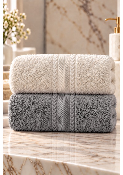 Puffy 2 Adet %100 Bambu Renkli Çavuş Desenli Ultura Yumuşak 50x85 Cm Havlu / Yüz Havlusu / Saç Havlusu / Çeyiz Seti Antrasit