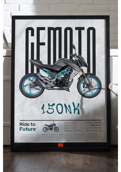 Cfmoto 150nk Siyah Ahşap Çerçeveli Poster, Dekoratif Motosiklet Duvar Tablosu