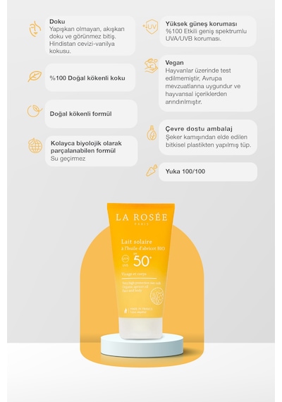 Çok Yüksek Koruma Sağlayan Güneş Koruyucu Süt Organik Kayısı Yağı İçeren Spf 50+ 150 Ml