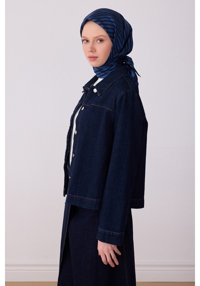 Geometrik Desen İpek Twill Eşarp - 2026 İlkbahar-yaz T 4325 Lacivert