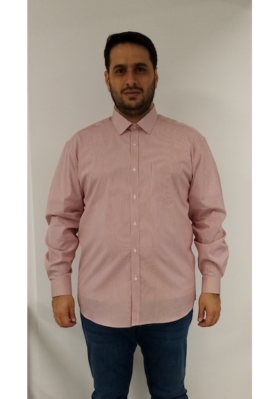Tousus Büyük Beden Kırmızı Çizgili Erkek Gömlek Btl-6086-tss