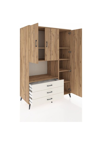 Kronos Dolap 7 Raflı 3 Çekmeceli 3 Kapaklı 132x59x195 Çam-çam... Çam