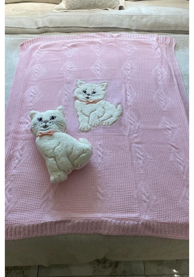 Oyuncak Hediyeli Bebek Triko Battaniye 90x90 Cm Pembe Pembe