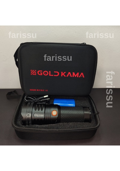 Gold 100W Şarjlı El Feneri 39800 Mah Pil, 3000M Menzil, Süper Parlak Led Siyah