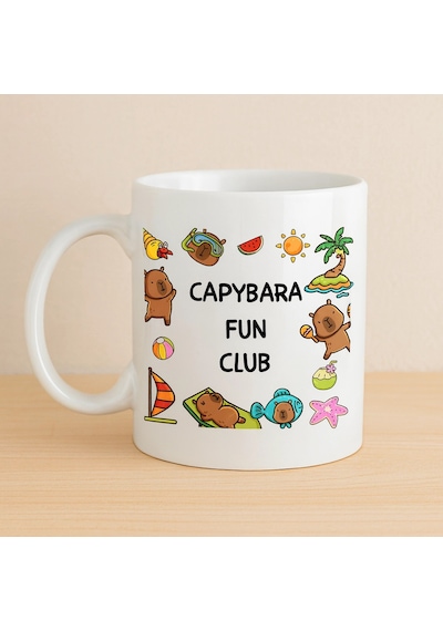 Capybara Fun Club Yazılı Eğlenceli Tasarım Kupa Model 237 Sevimli Baskılı Seramik Kahve Kupası Çok Renkli