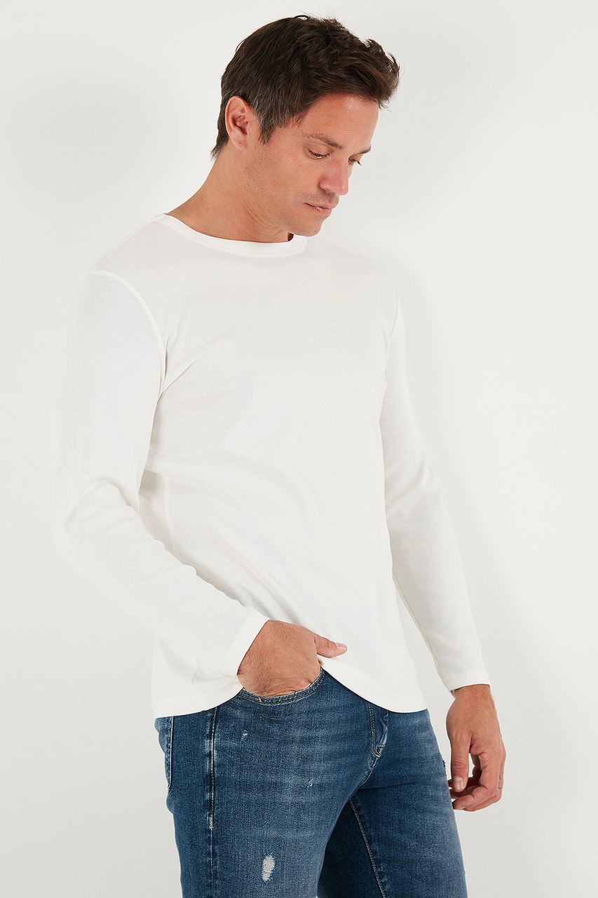 Buratti Pamuklu Slim Fit Bisiklet Yaka Basic Erkek Sweat 59050741 Ekru