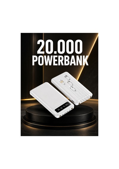 20.000mah Pd Powerbank Led Işık Lcd Ekran Dahili Kablo Çoklu Giriş Yeni Nesil Altın