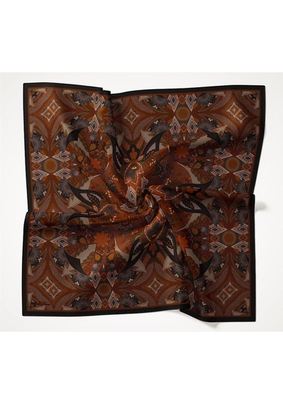 Silk Home Viskon Velora Eşarp Antrasit-taba Desenli Kaymaz Tok Duruşlu 90x90 Çok Renkli
