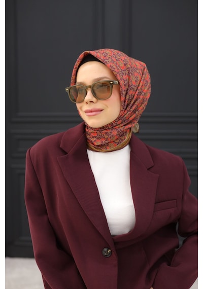 Silk Home Soft Eşarp 73077-16 Yağ Yeşili, Mürdüm, Parlak Turuncu