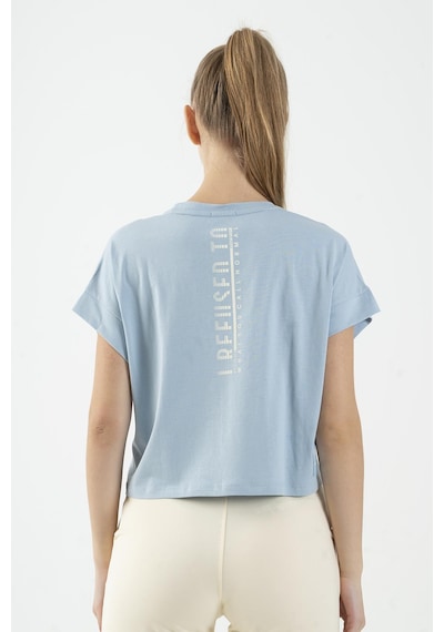 Maraton Sportswear Comfort Kadın Bisiklet Yaka Kısa Kol Basic Sisli Mavi Crop Top 20856 Mavi