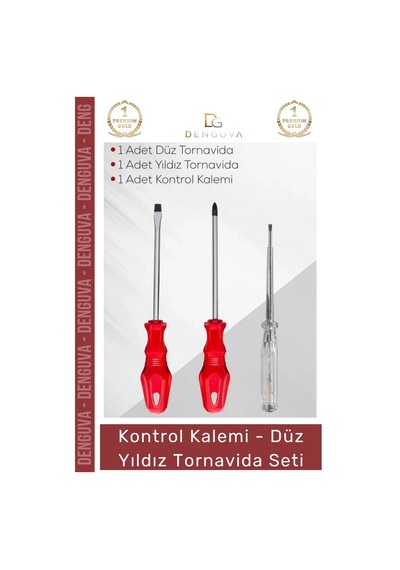 Tornavida Kaliteli Dayanıklı Ergonomik Tamir Takımı Yıldız Kontrol Kalemi 3'lü Tornavida Seti