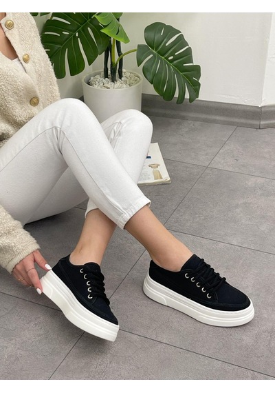 Erva'nın Butiği Siyah Keten Werner Bağcıklı Kadın Sneakers-5359