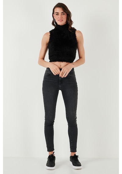Lela Yumuşak Tüylü Slim Fit Balıkçı Yaka Crop Bayan Süveter 4615566 Siyah