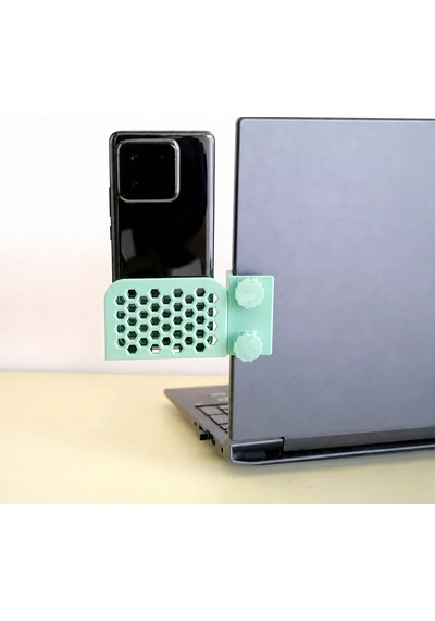 3d Baskı Monitor Telefon Tutucu - Petek Desenli Laptop Kenar Telefon Tutucu-mint Çok Renkli