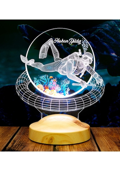 Dalgıç Hediyesi, Balık Adam Hediyesi 3d Led Lamba, Kişiye Özel 3d Led Lamba Scuba Diving Dalgıç Tasarımlı Lamba