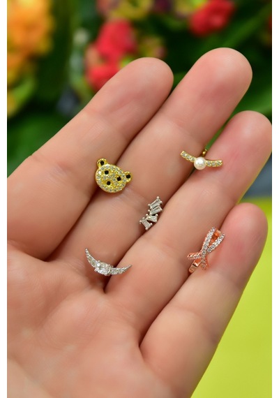 925 Ayar Papatya Silver Tragus Küpe.rose.gold.rodaj. Gümüş