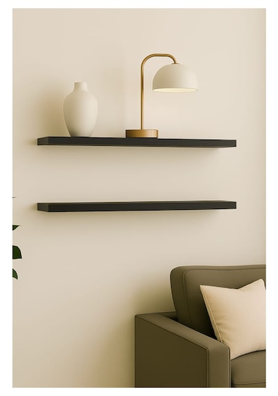 50 Cm 2li Mat Siyah Mdf Uçan Duvar Rafı Gizli Bağlantı Kitaplık