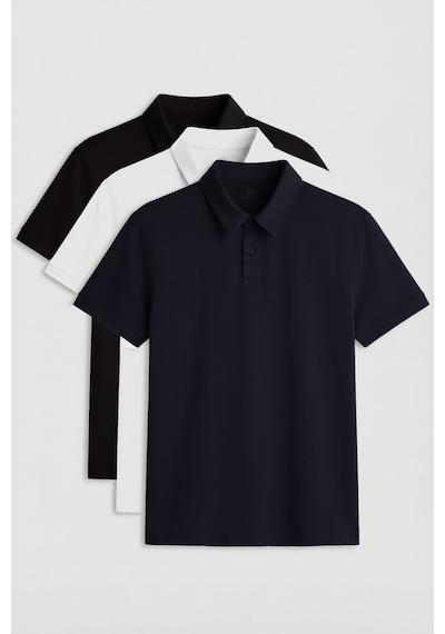 Tommylife Standart Fit Basic Polo Yaka 3lü Paket Siyah-beyaz-lacivert Erkek T-shirt 87768 Siyah-beyaz-lacivert