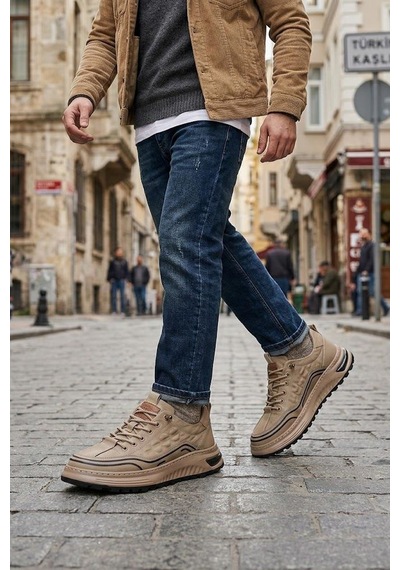 Pepita E146 Rahat Hafif Keten Özel Tasarım Spor Sneaker Erkek Ayakkabı Camel