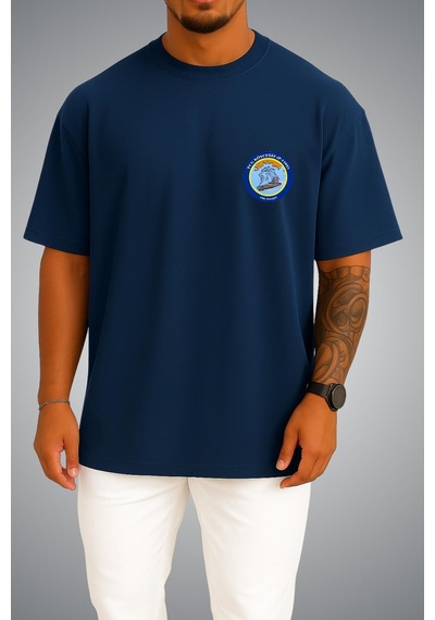 Bahriyeli Collection Oversize Tcg Köyceğiz Logo Cep Baskılı Unisex T-shirt Lacivert
