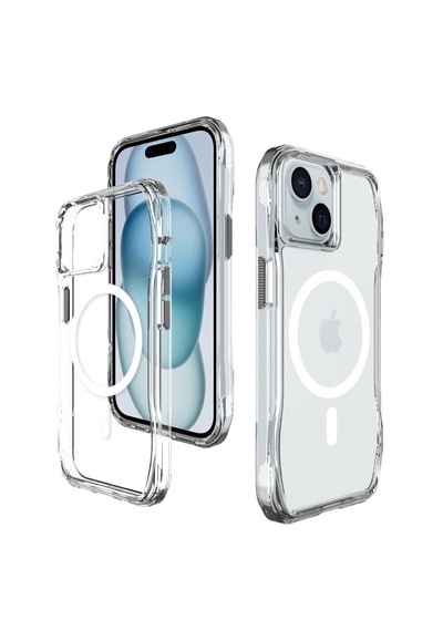 Bix iPhone Uyumlu 14 Plus / 15 Plus Octagon Hava Yastıklı Magsafe Kılıf Maksimum Korumalı Antrasit Kristal Şeffaf