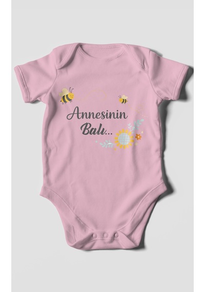 Morivokids Annesinin Balı Kısa Kollu Bebek Body %100 Pamuk Koyu Pembe