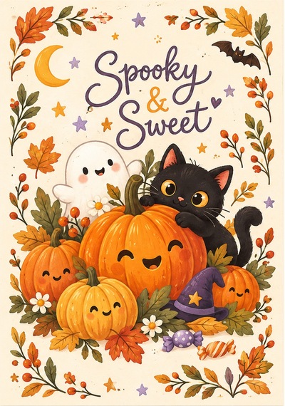 Halloween Temalı A5 Spiralli Çizgili Defter 60 Yaprak Bej