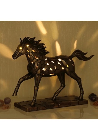 Veronese Bronz Renk Işıklı Koşan At Figürü 30cm