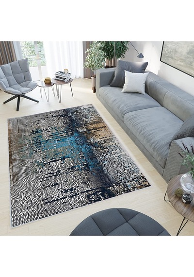 Rovigo Home Dijital Baskı Yıkanabilir Kaymaz Taban Salon Halısı Rvg0437 Mavi