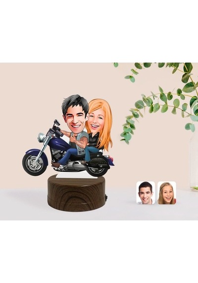 Kişiye Özel Motorcu Sevgililer Karikatürlü Dekoratif 3D Biblo Led