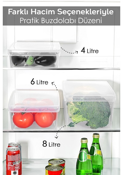 9'lu Kapaklı Buzdolabı Düzenleyici Set - Meyve Sebze Saklama Kabı Dolap İçi Organizer 3x 4-6-8 Lt Şeffaf