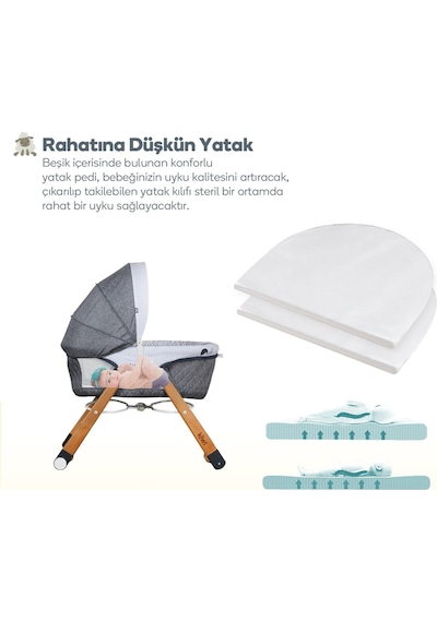 Kiwi Safe & Comfort Sleeper All in One Sallanır Katlanır Ahşap Beşik