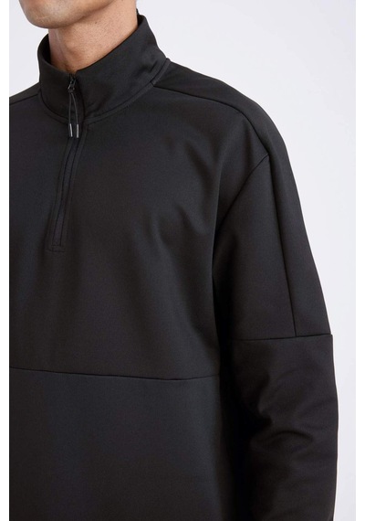 DeFactoFit Standart Fit Dik Yaka Fermuarlı Skuba Dalgıç Kumaş Sporcu Sweatshirt D7305AX25SPBK81