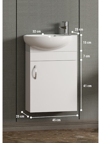 Lale 45 Cm Beyaz Mdf Seramik Lavabolu Asma Alt Banyo Dolabı