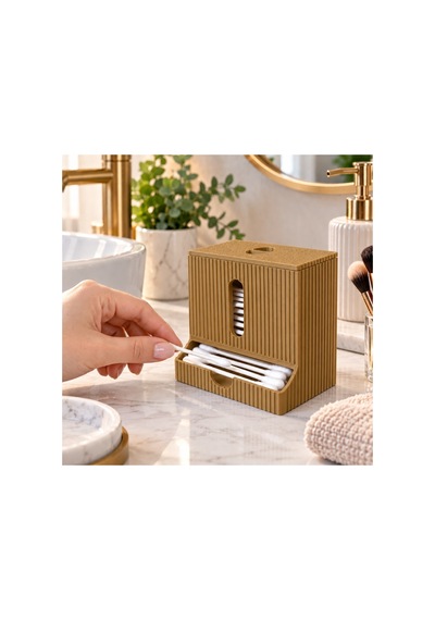 Modern Tasarım Kulak Çubuğu Dispenseri Kapaklı Banyo Makyaj Pamuk Düzenleyici Organizer - Kahverengi Renkli