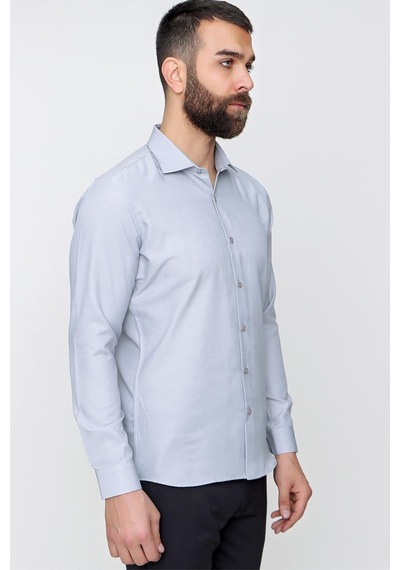Efor Slim Fit Pamuk Saten Klasik Gri Gömlek Gk 604 Gri