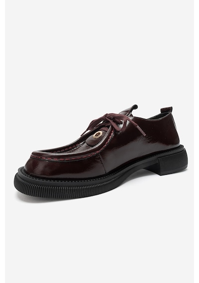 Luvishoes Luvi Shoes Band Bordo Kırışık Rugan Hakiki Deri Bağcıklı Kadın Loafer Ayakkabı Bordo