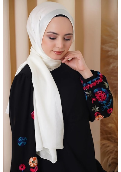 Flora Tekstil Janjan Trend Parlak Saten Dokulu Abiye Şifon Işıl Şal Jan-şal-2510 Ekru