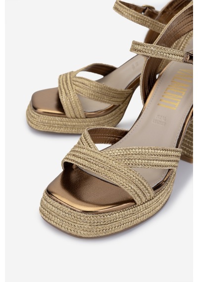 Valmenti Kadın Vegan/tekstil Topuklu Sandalet 1141 Havana-002 Bn Sndlt Y25 Gold Rope Altın